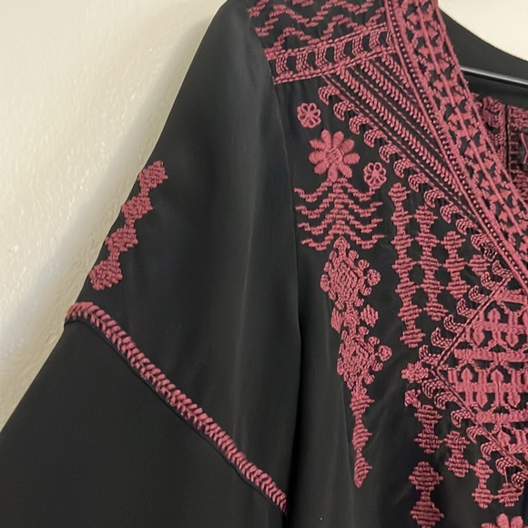 Johnny Was Workshop Gene Swing Blouse, Embroidered Silk Bell Sleeve Top - Picture 5 of 11